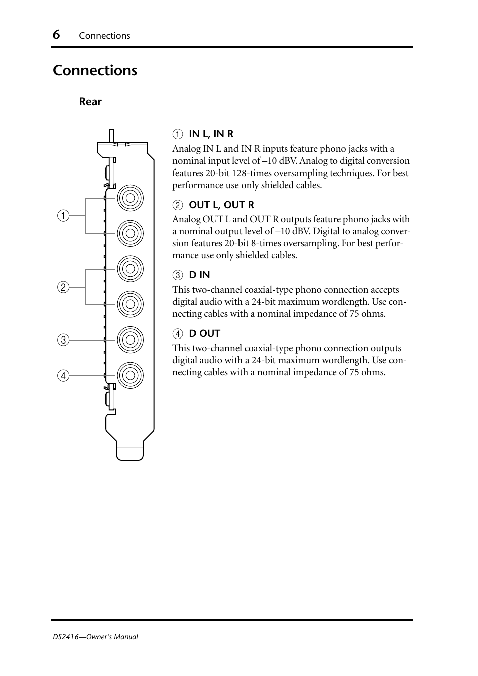 Connections, Rear | Yamaha DS2416 User Manual | Page 8 / 161