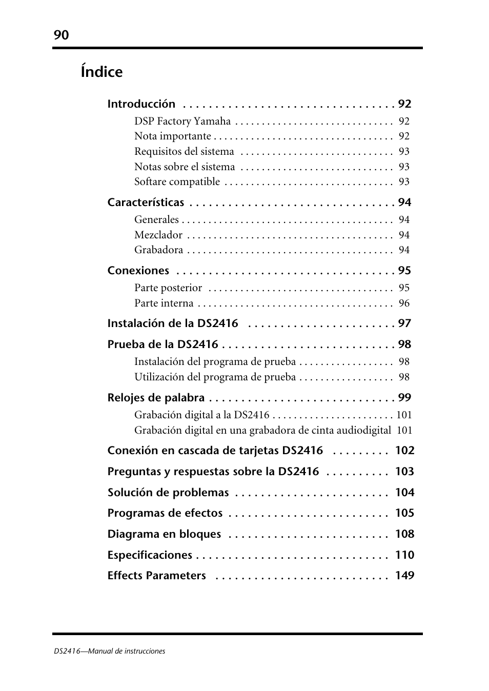Índice | Yamaha DS2416 User Manual | Page 89 / 161