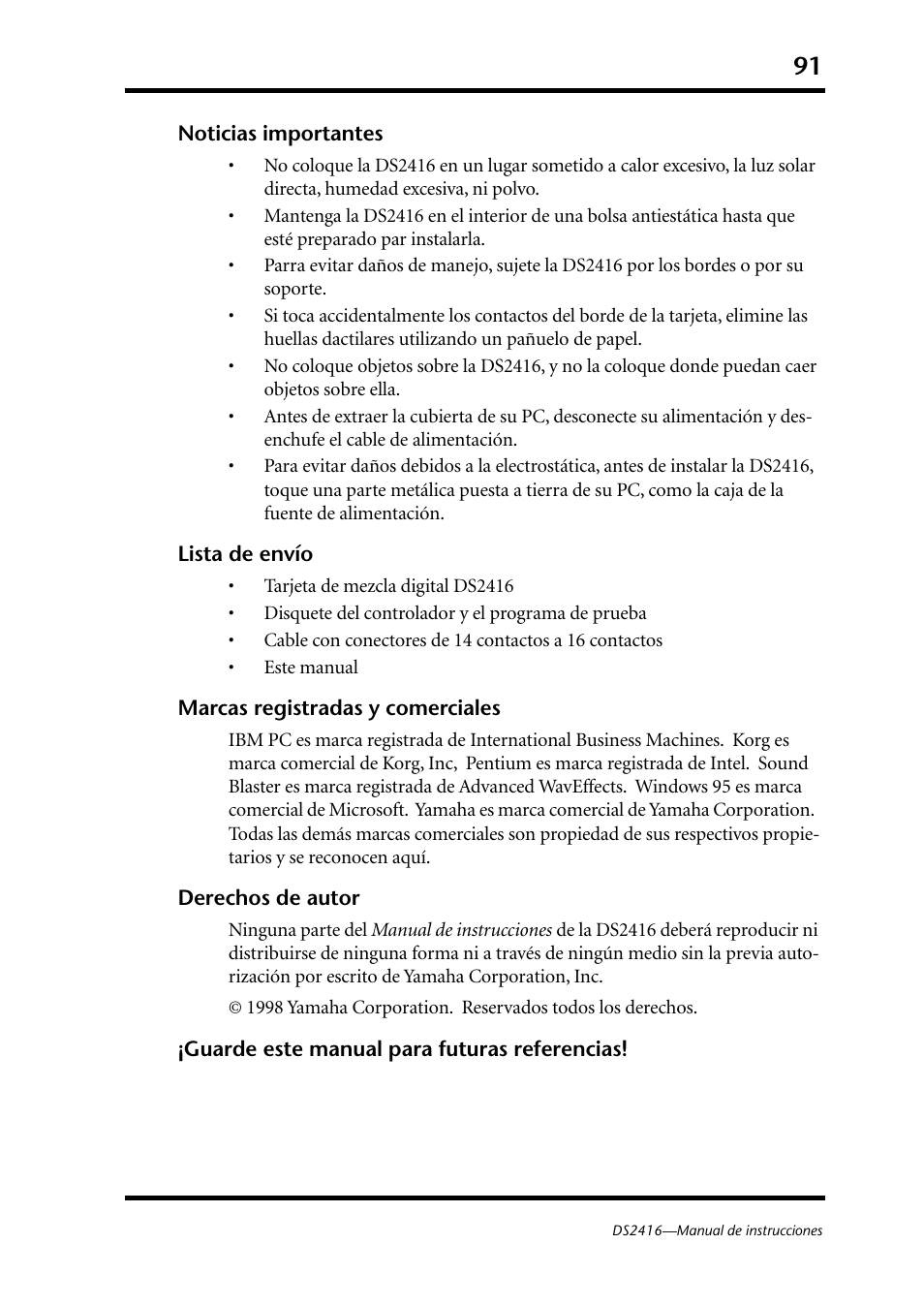 Noticias importantes | Yamaha DS2416 User Manual | Page 90 / 161