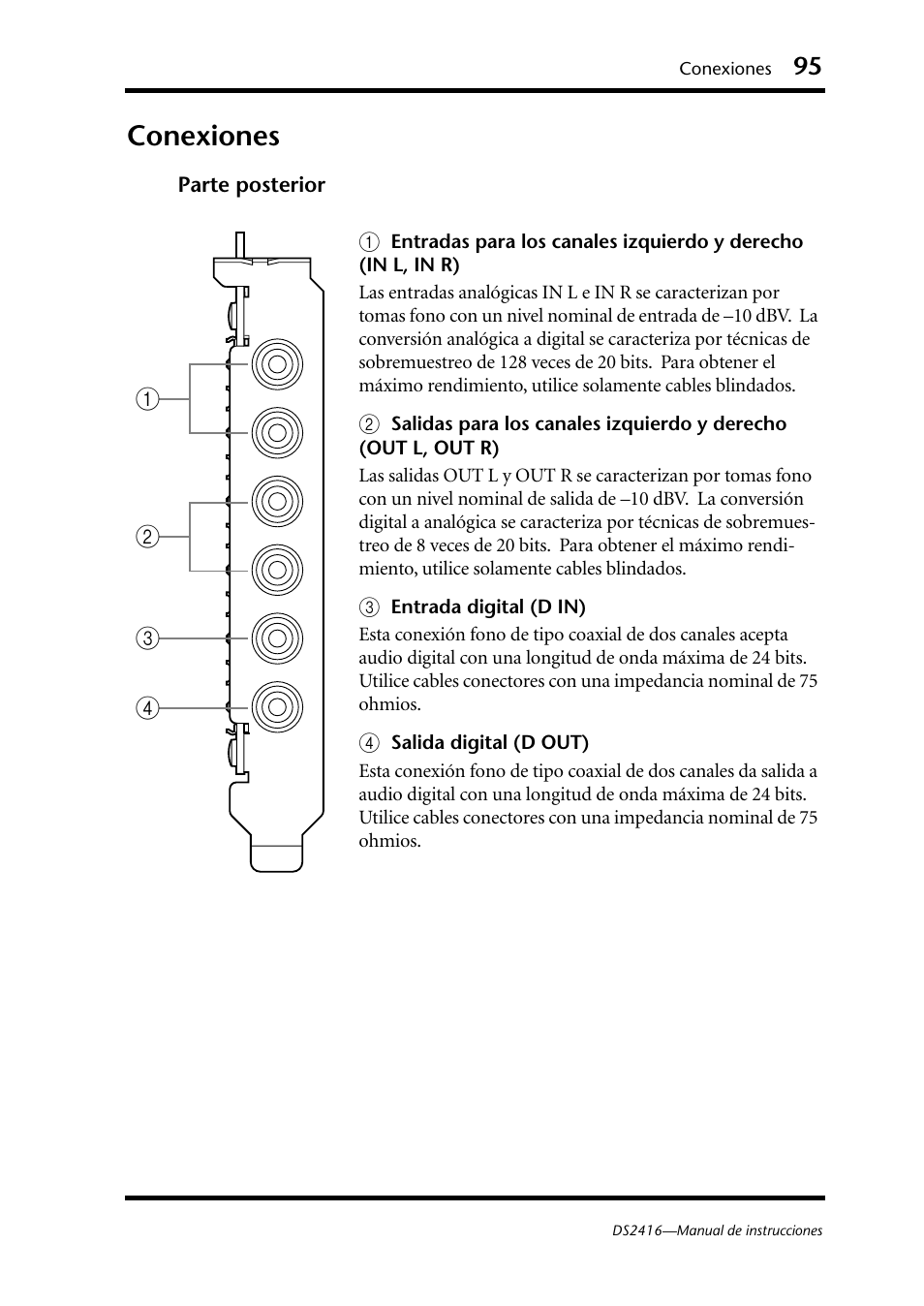 Conexiones, Parte posterior | Yamaha DS2416 User Manual | Page 94 / 161