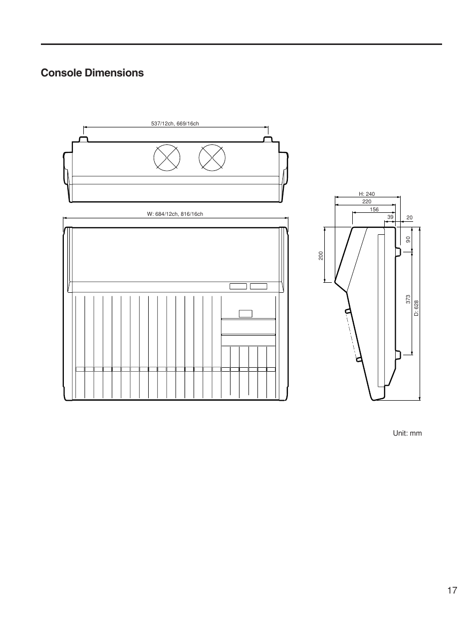 Console dimensions | Yamaha EMX3500 User Manual | Page 15 / 16