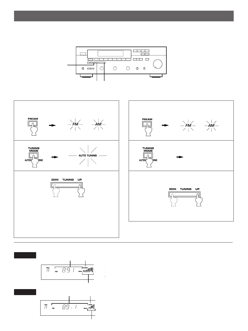 Tuning operations, Automatic tuning manual tuning | Yamaha RX-V390 User Manual | Page 17 / 31