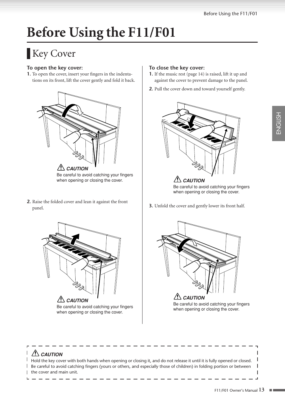 Before using the f11/f01, Key cover | Yamaha F10 User Manual | Page 13 / 78