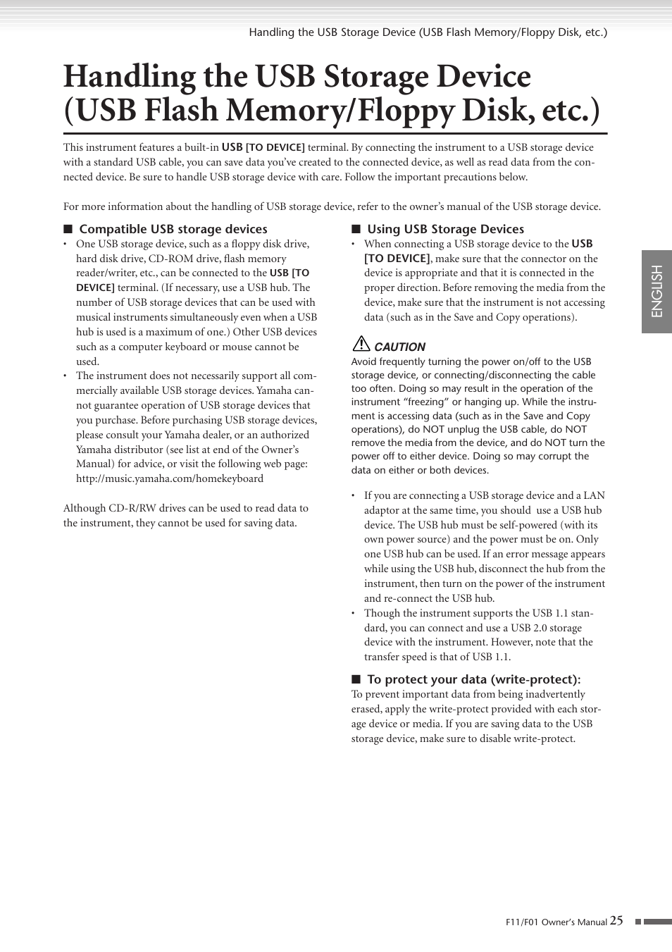 Handling the usb storage device, Usb flash memory/floppy disk, etc.) | Yamaha F10 User Manual | Page 25 / 78