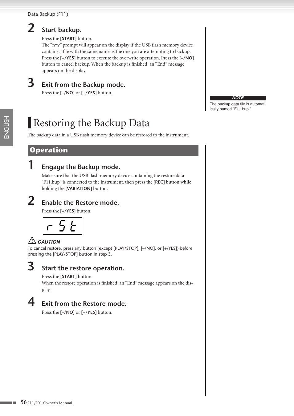 Restoring the backup data, Operation | Yamaha F10 User Manual | Page 56 / 78