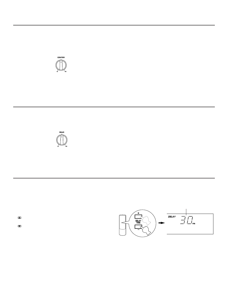 23 adjustment of the rear level, Adjustment of the center level, Adjustment of delay time | Yamaha R-V98 User Manual | Page 23 / 29