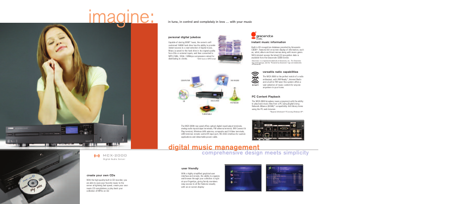 Imagine, Digital music management, Comprehensive design meets simplicity | Mcx-2000 | Yamaha MusicCAST MCX-2000 User Manual | Page 4 / 8