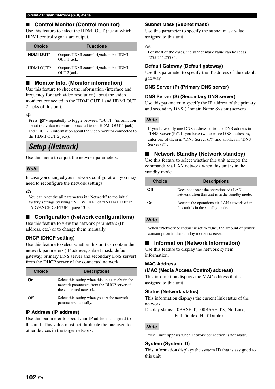 Setup (network) | Yamaha RX-Z7 User Manual | Page 102 / 178