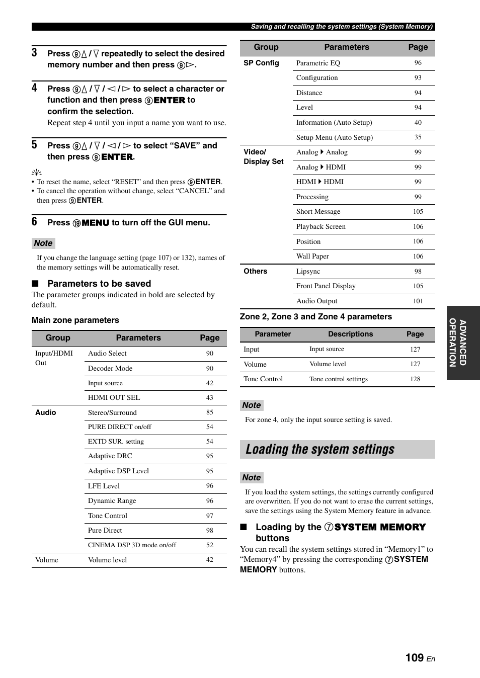 Loading the system settings | Yamaha RX-Z7 User Manual | Page 109 / 178