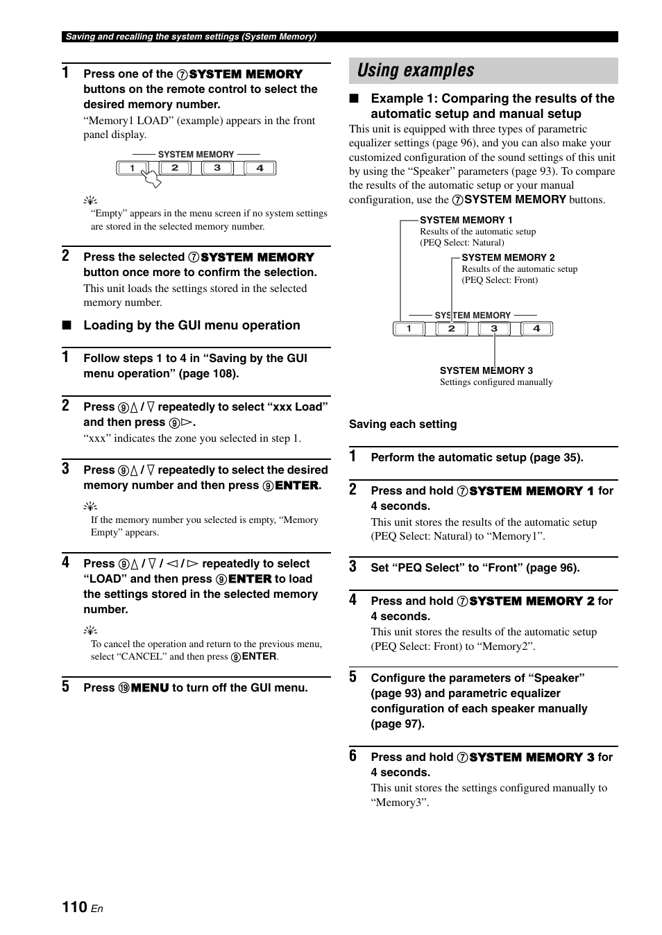 Using examples | Yamaha RX-Z7 User Manual | Page 110 / 178