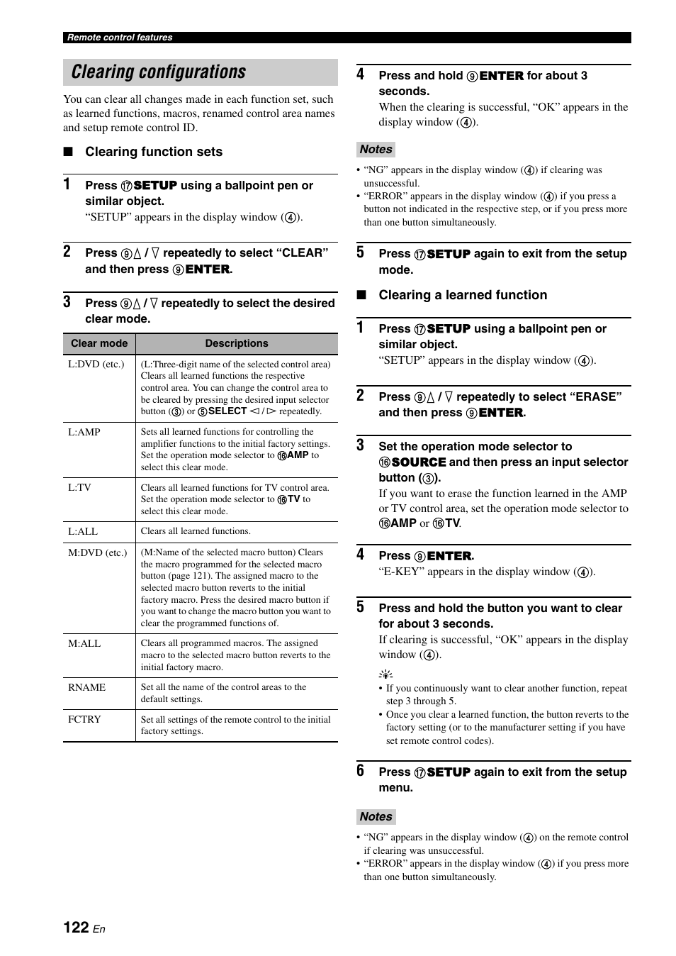 Clearing configurations | Yamaha RX-Z7 User Manual | Page 122 / 178