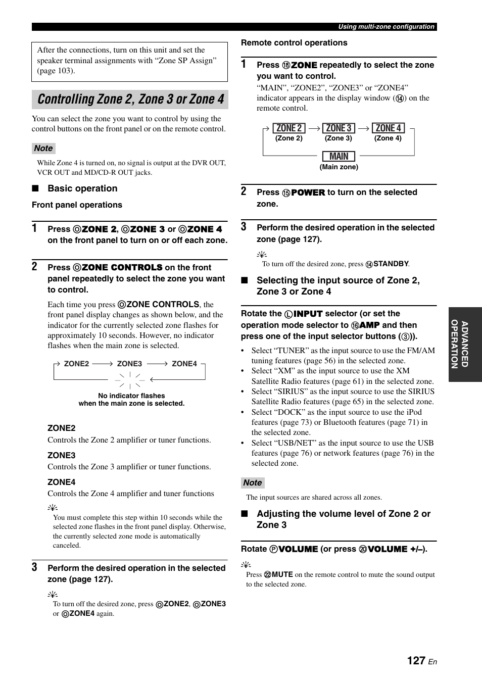 Controlling zone 2, zone 3 or zone 4 | Yamaha RX-Z7 User Manual | Page 127 / 178