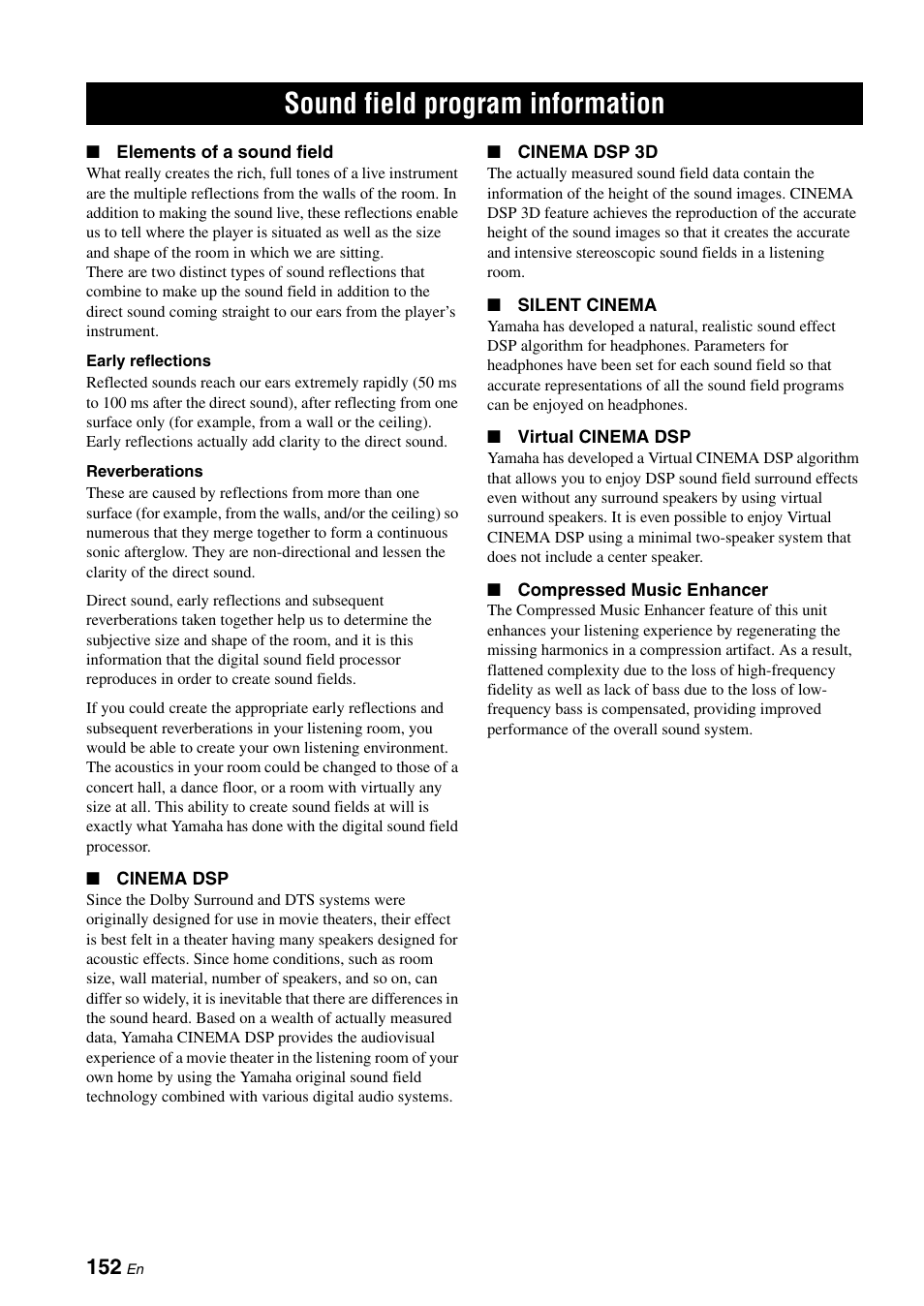 Sound field program information | Yamaha RX-Z7 User Manual | Page 152 / 178