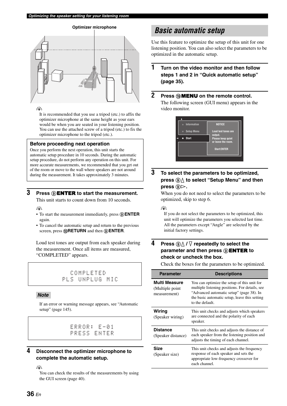 Basic automatic setup | Yamaha RX-Z7 User Manual | Page 36 / 178