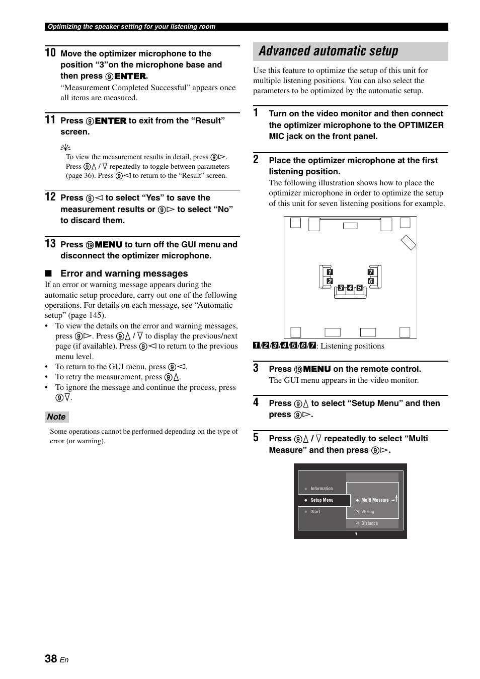 Advanced automatic setup | Yamaha RX-Z7 User Manual | Page 38 / 178