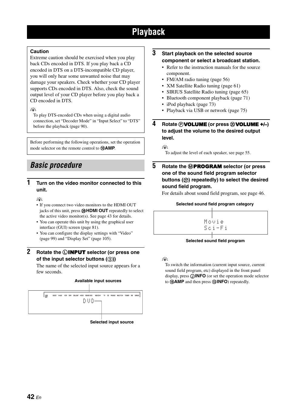 Basic operation, Playback, Basic procedure | P. 42, D v d | Yamaha RX-Z7 User Manual | Page 42 / 178