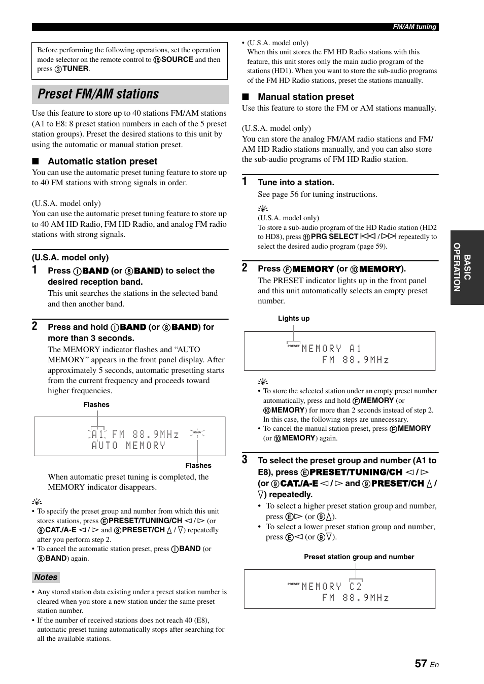 Preset fm/am stations | Yamaha RX-Z7 User Manual | Page 57 / 178