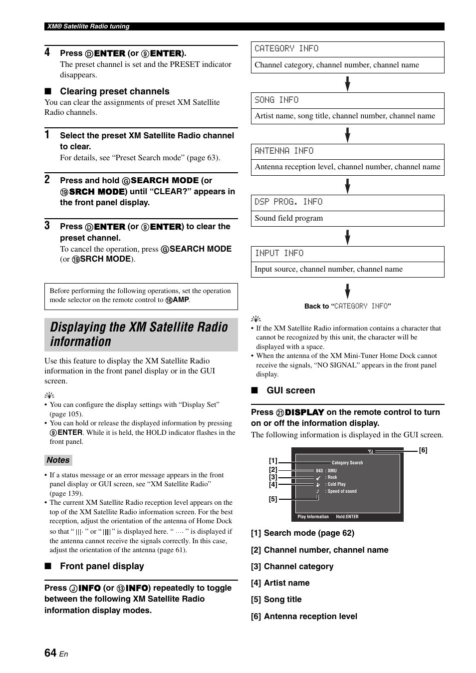 Displaying the xm satellite radio information | Yamaha RX-Z7 User Manual | Page 64 / 178