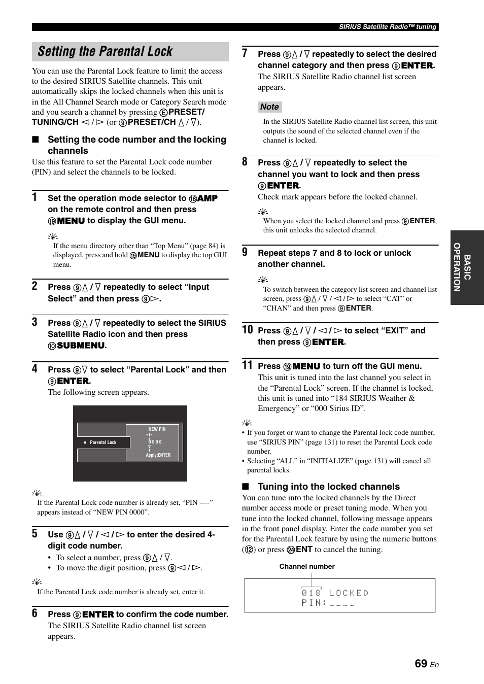 Setting the parental lock | Yamaha RX-Z7 User Manual | Page 69 / 178