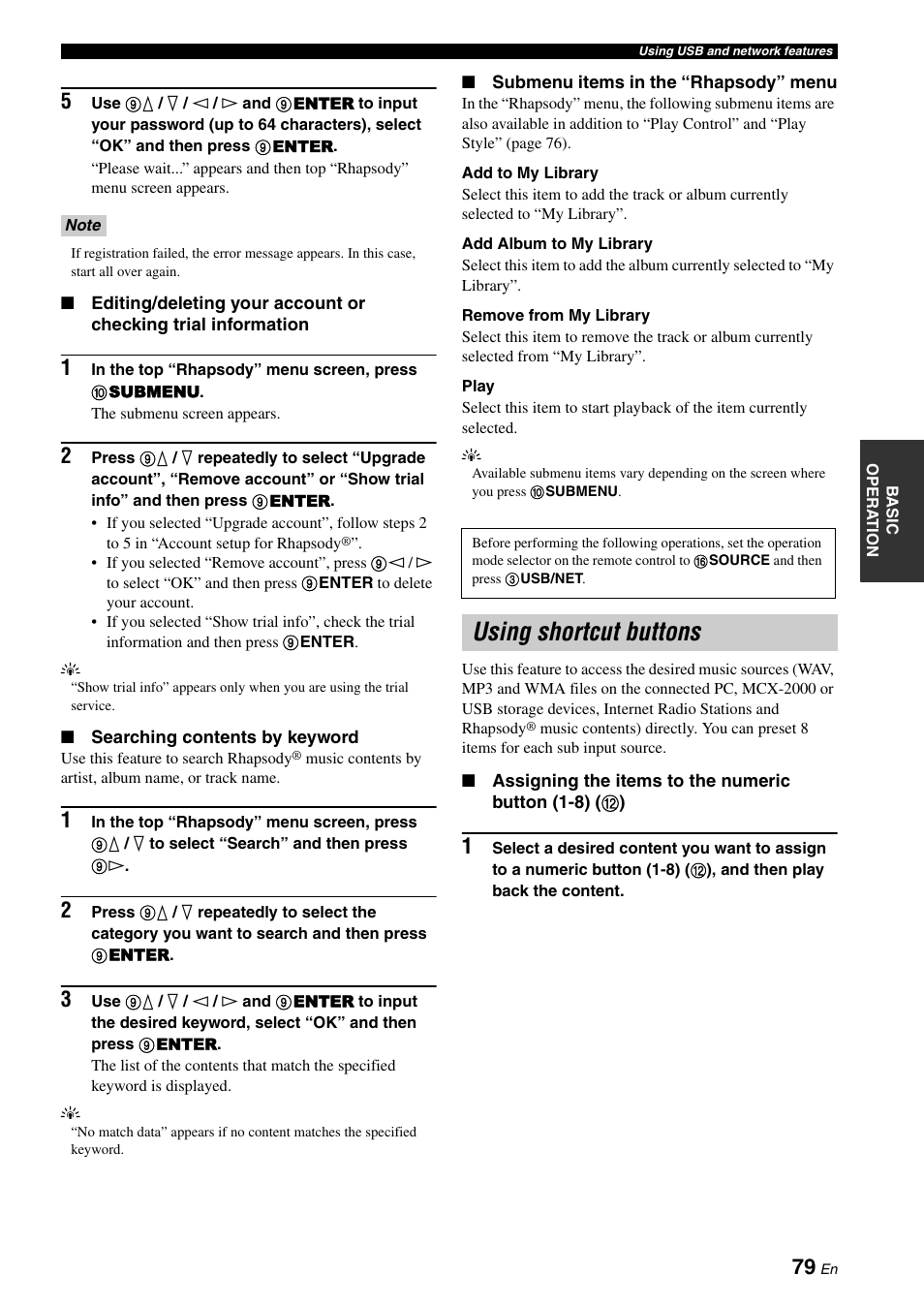 Using shortcut buttons | Yamaha RX-Z7 User Manual | Page 79 / 178