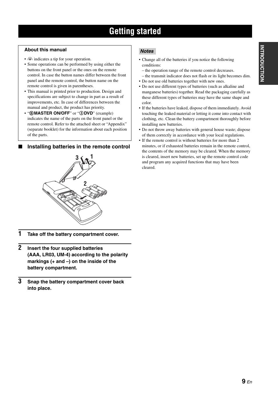 Getting started | Yamaha RX-Z7 User Manual | Page 9 / 178