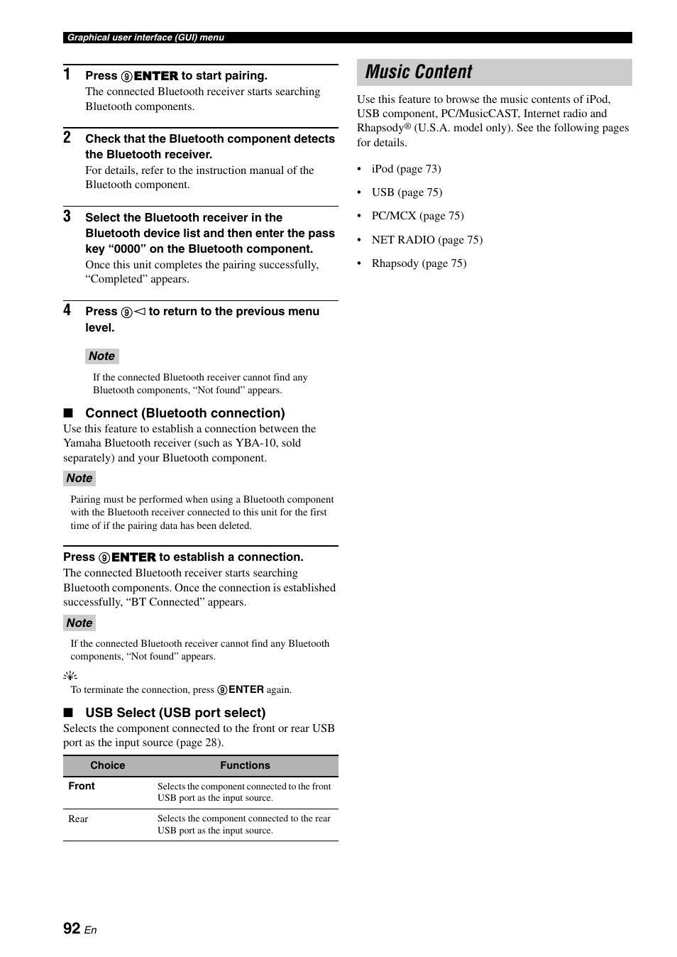 Music content | Yamaha RX-Z7 User Manual | Page 92 / 178