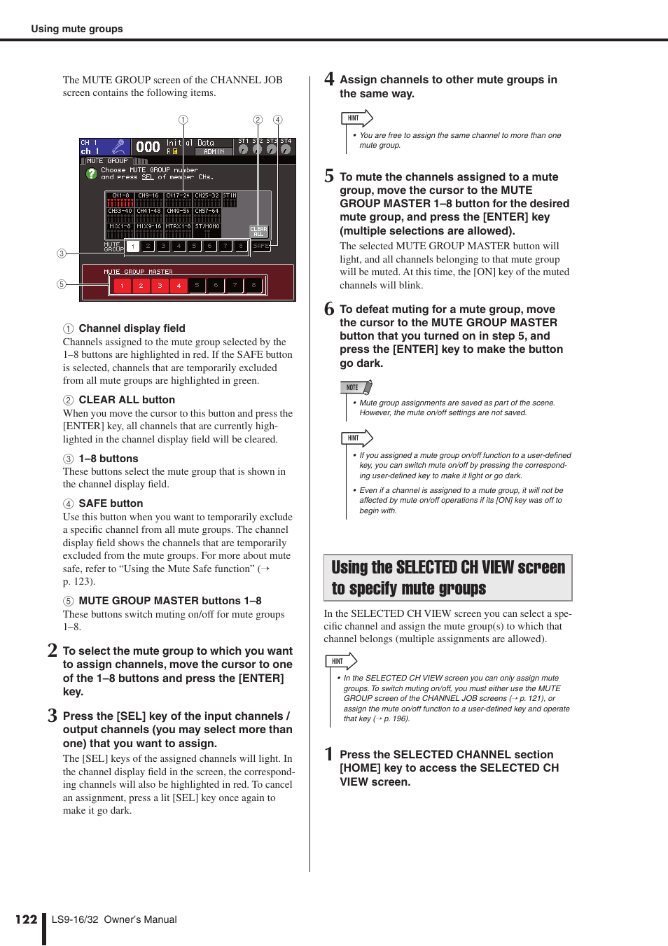 Using the selected ch view screen, To specify mute groups | Yamaha WH39070 User Manual | Page 122 / 290