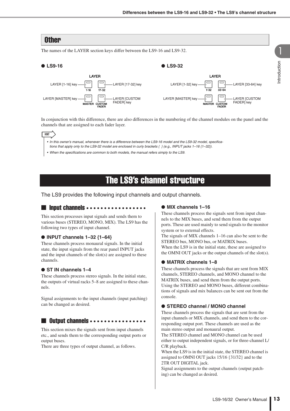 Other, The ls9’s channel structure, Input channels | Output channels | Yamaha WH39070 User Manual | Page 13 / 290