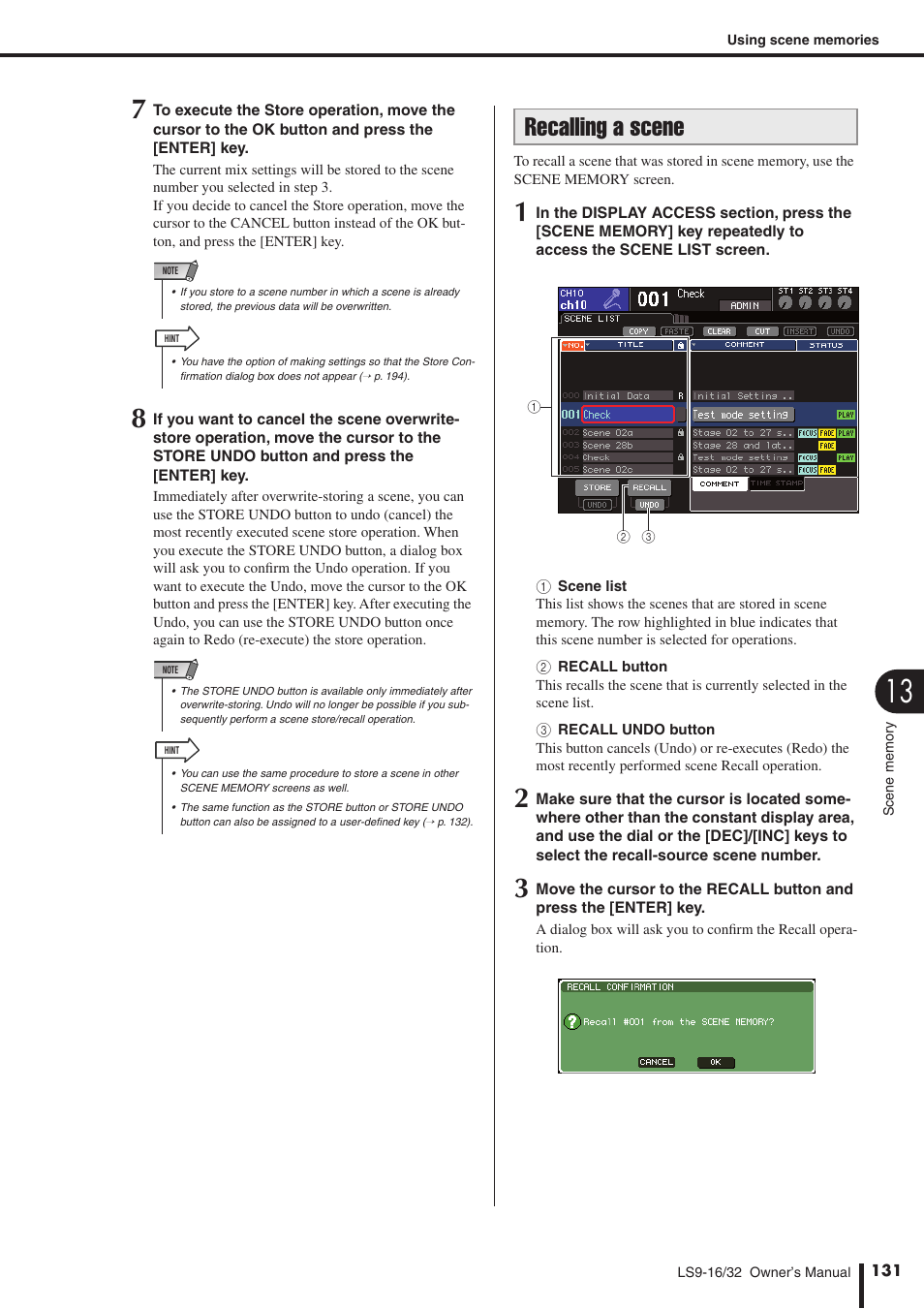 Recalling a scene, Ing or in “recalling a scene, P. 131), or use a user-defined | Yamaha WH39070 User Manual | Page 131 / 290