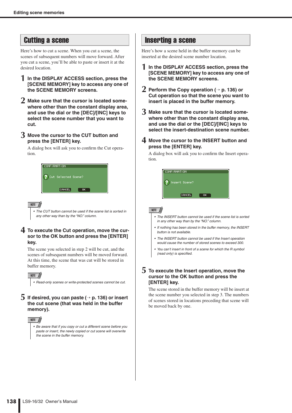 Cutting a scene, Inserting a scene, P. 138) | Yamaha WH39070 User Manual | Page 138 / 290