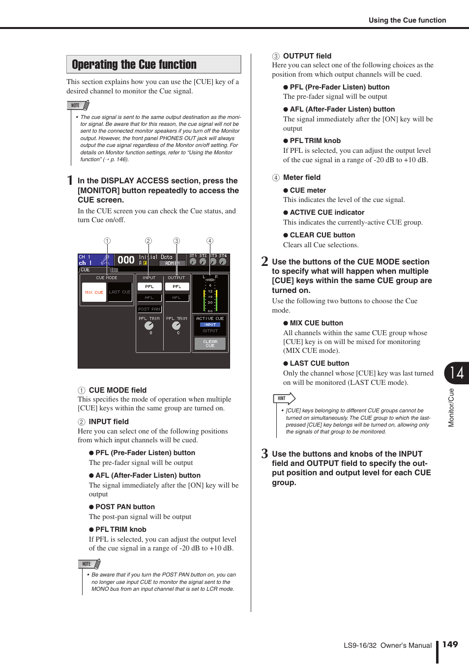 Operating the cue function | Yamaha WH39070 User Manual | Page 149 / 290