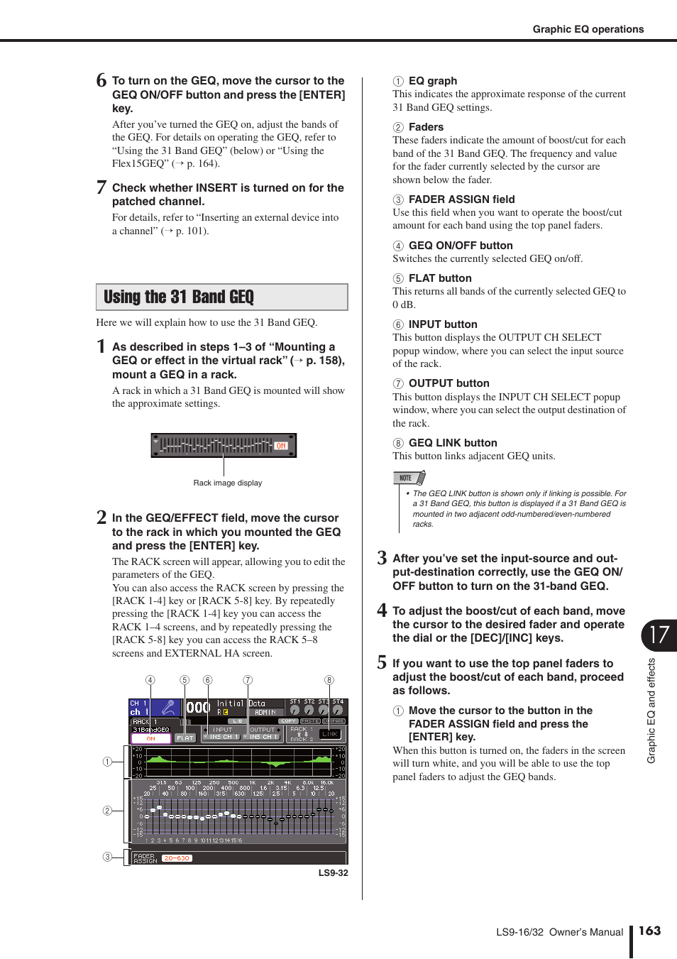 Using the 31 band geq | Yamaha WH39070 User Manual | Page 163 / 290