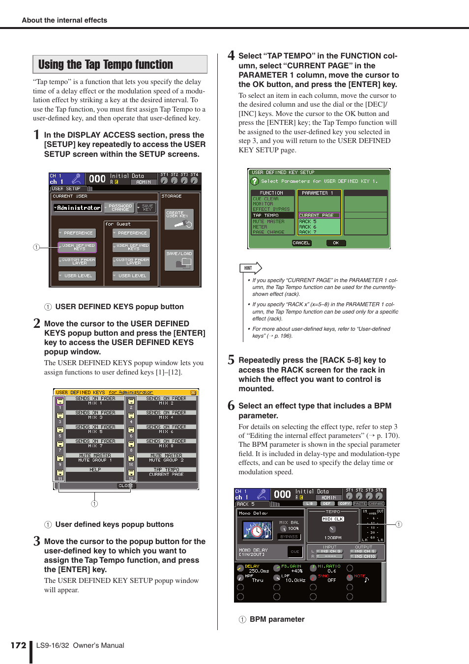 Using the tap tempo function, And set the bpm using it, P. 172) | Yamaha WH39070 User Manual | Page 172 / 290