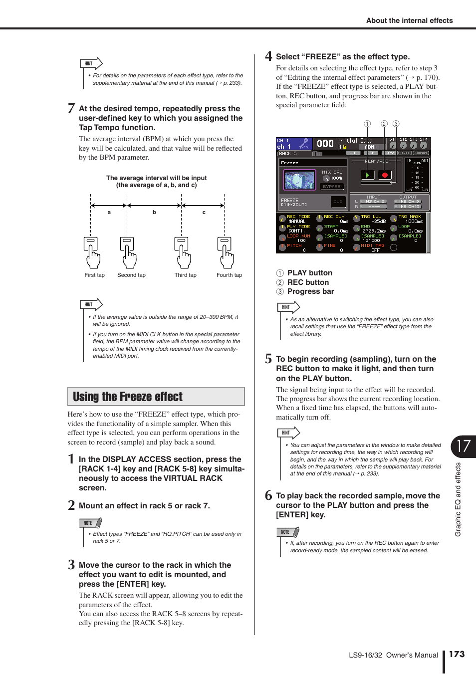 Using the freeze effect, W to use this, refer to “using the freeze effect, P. 173) | Yamaha WH39070 User Manual | Page 173 / 290