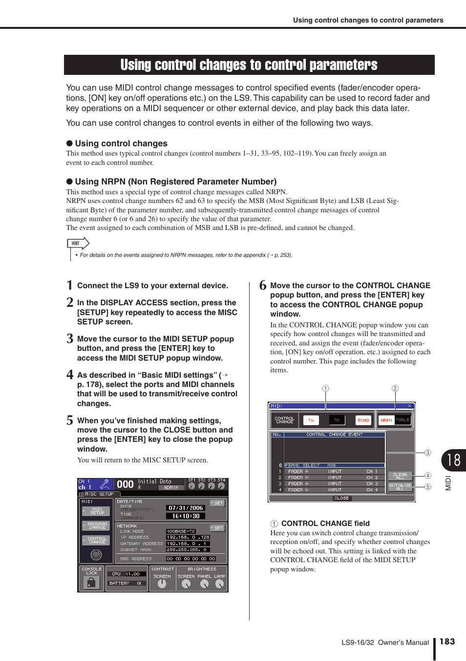 Using control changes to control parameters, Er to “using control, Changes to control parameters | P. 183) | Yamaha WH39070 User Manual | Page 183 / 290