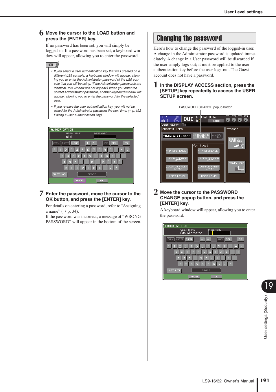 Changing the password | Yamaha WH39070 User Manual | Page 191 / 290