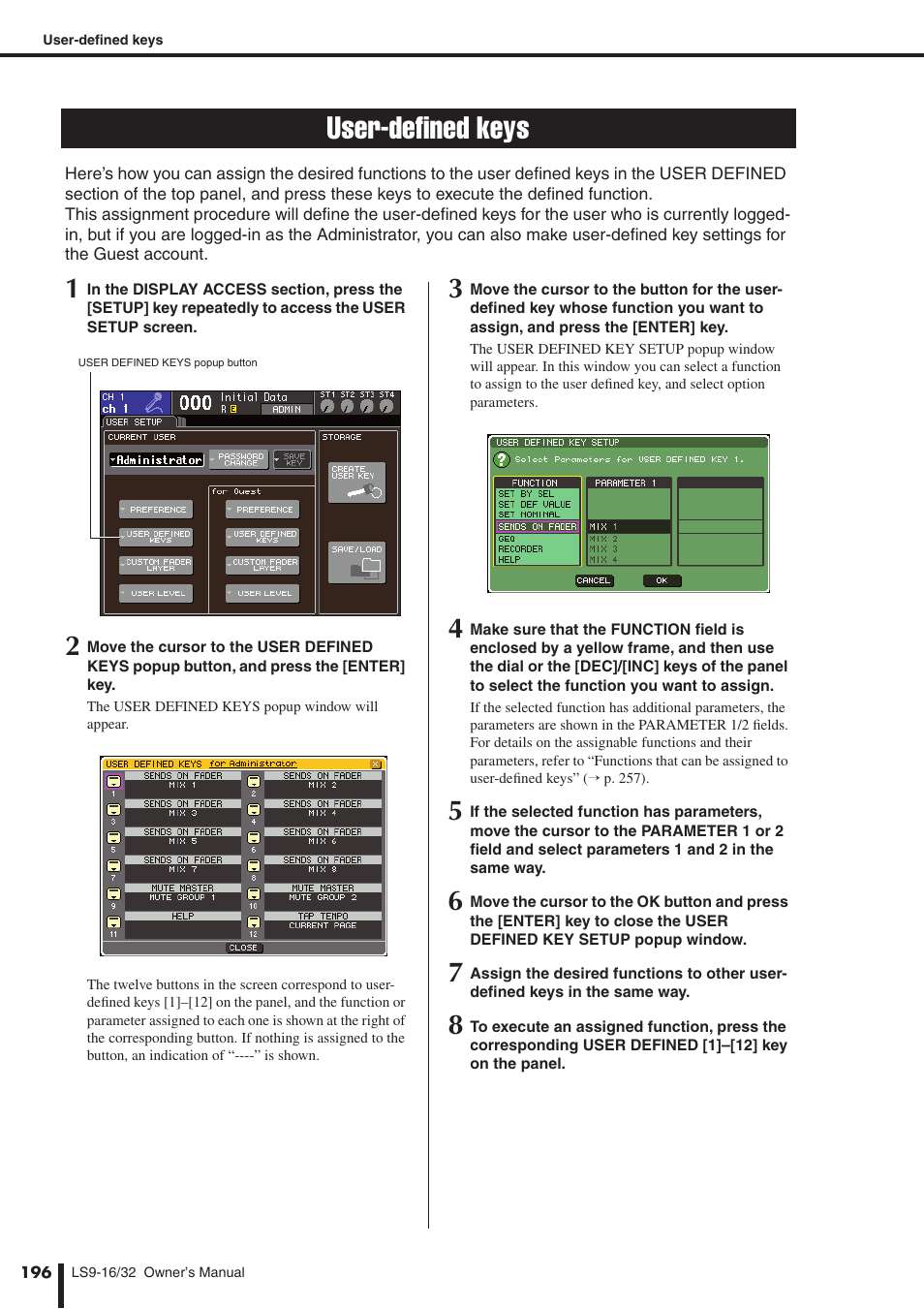 User-defined keys, K the audio file directly, P. 196) | Scrolling the scene list up or down, Er to “user-defined, Keys, Ys ( → p. 196) | Yamaha WH39070 User Manual | Page 196 / 290