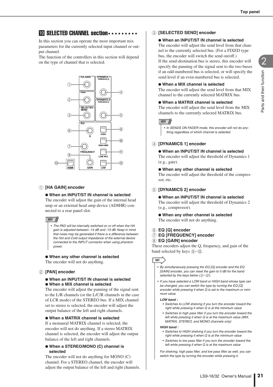 Selected channel section (p. 21) | Yamaha WH39070 User Manual | Page 21 / 290