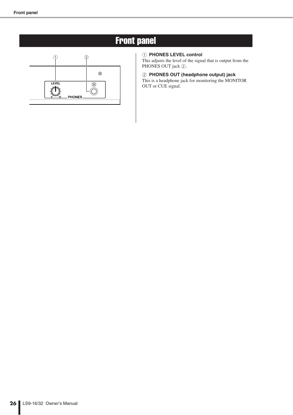 Front panel | Yamaha WH39070 User Manual | Page 26 / 290