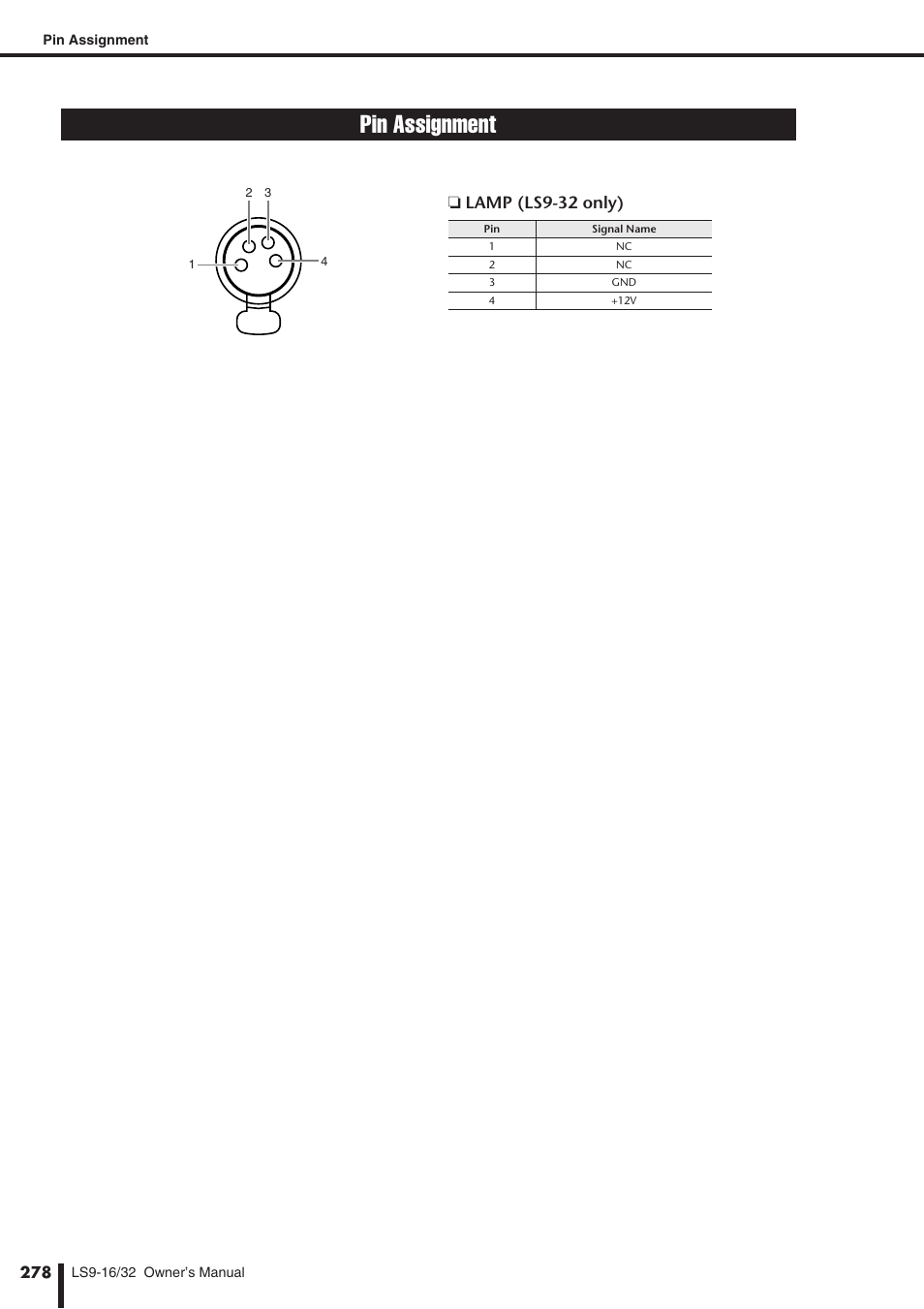 Pin assignment, Lamp (ls9-32 only) | Yamaha WH39070 User Manual | Page 278 / 290