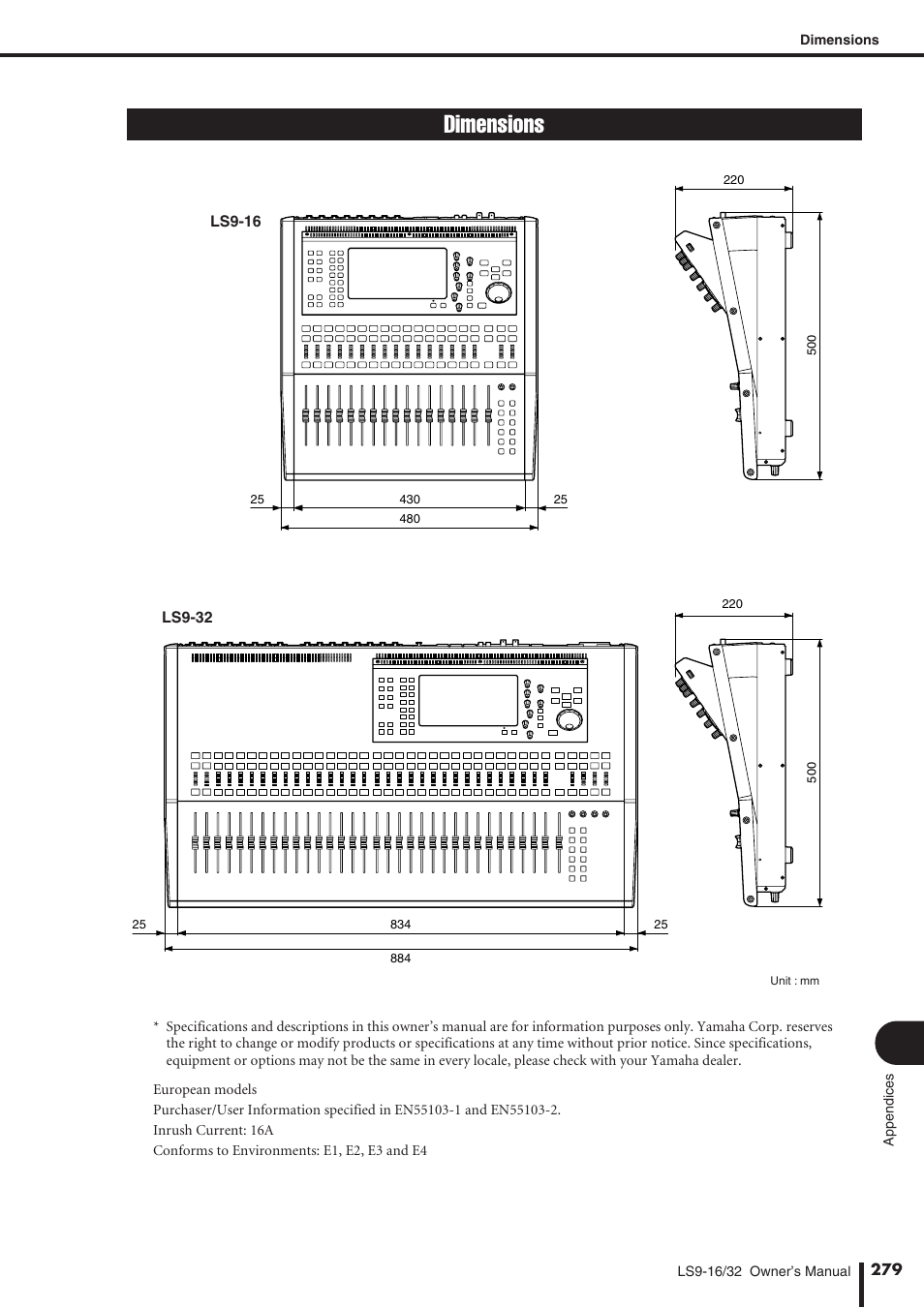 Dimensions | Yamaha WH39070 User Manual | Page 279 / 290