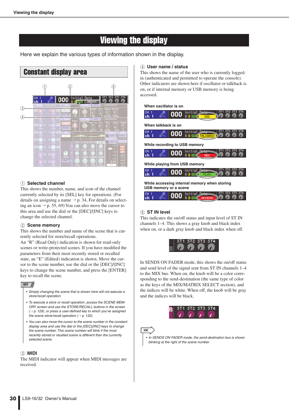 Viewing the display, Constant display area | Yamaha WH39070 User Manual | Page 30 / 290