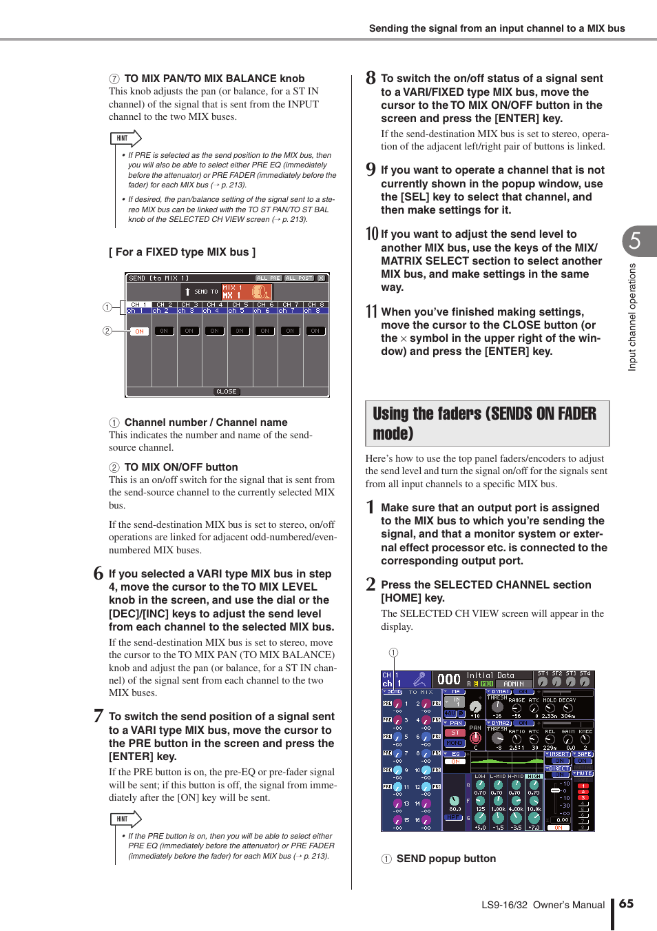 Using the faders (sends on fader mode) | Yamaha WH39070 User Manual | Page 65 / 290