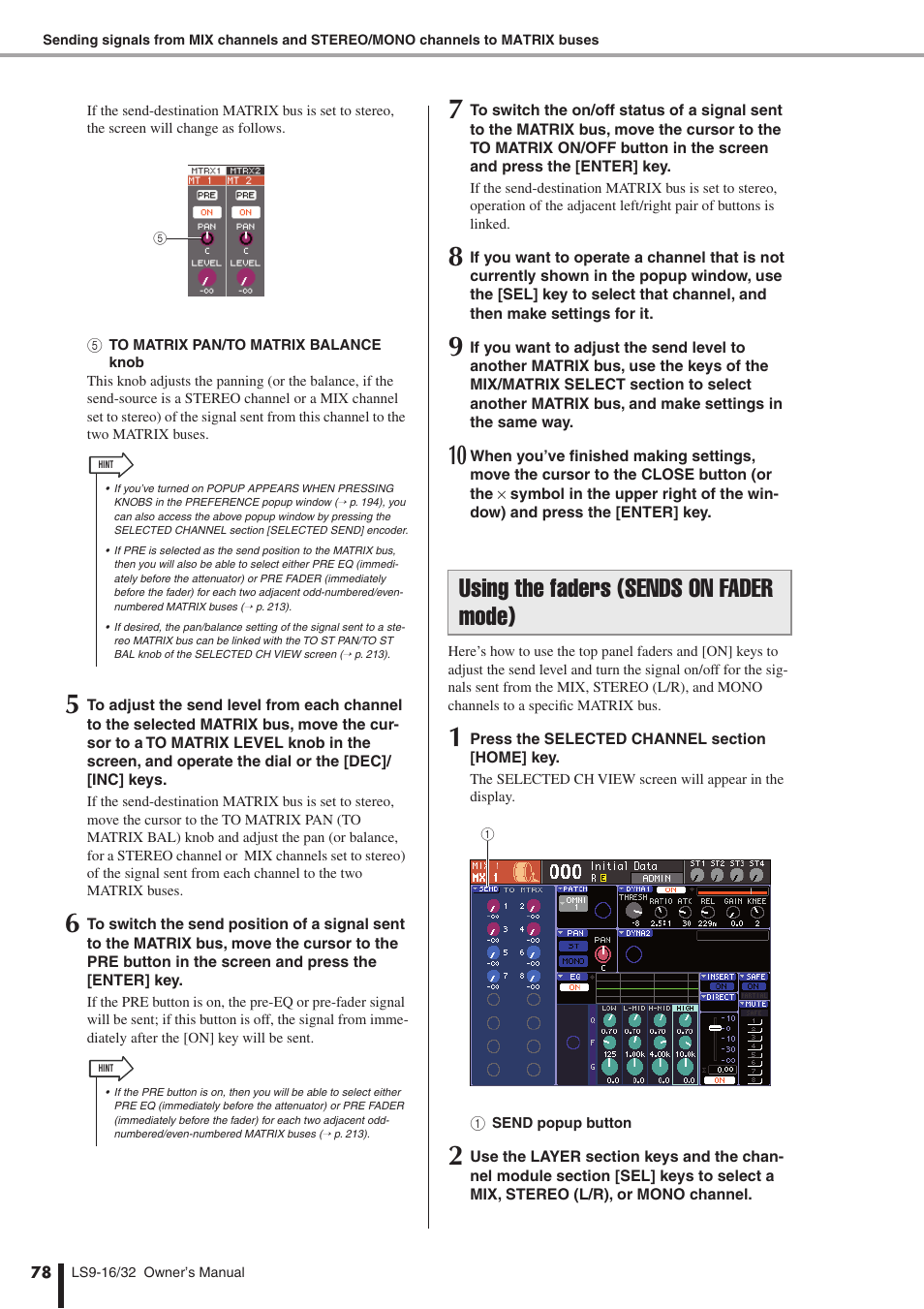 Using the faders (sends on fader mode) | Yamaha WH39070 User Manual | Page 78 / 290