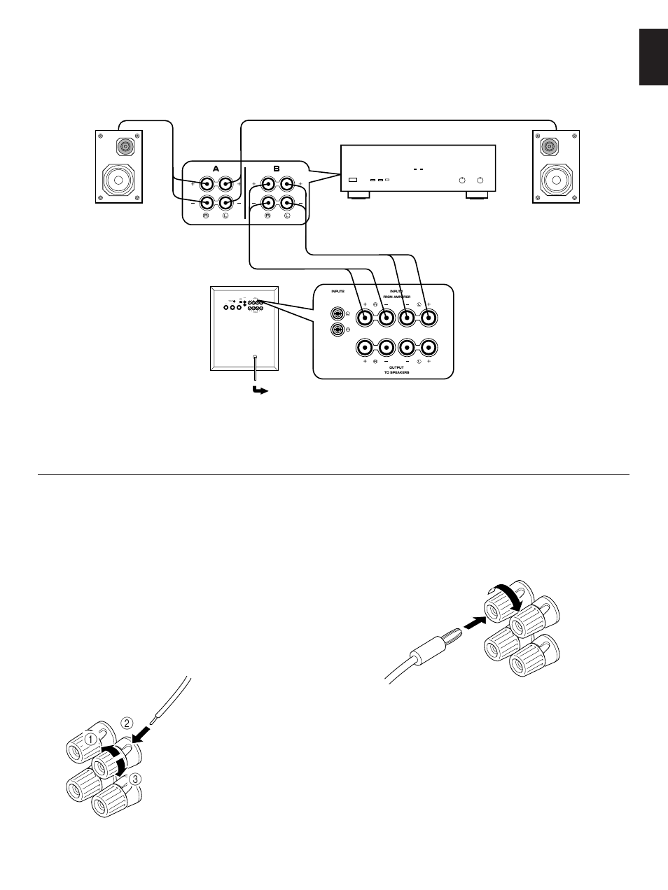 Connecting to this unit’s output/input terminals, English | Yamaha SW-2 User Manual | Page 7 / 13