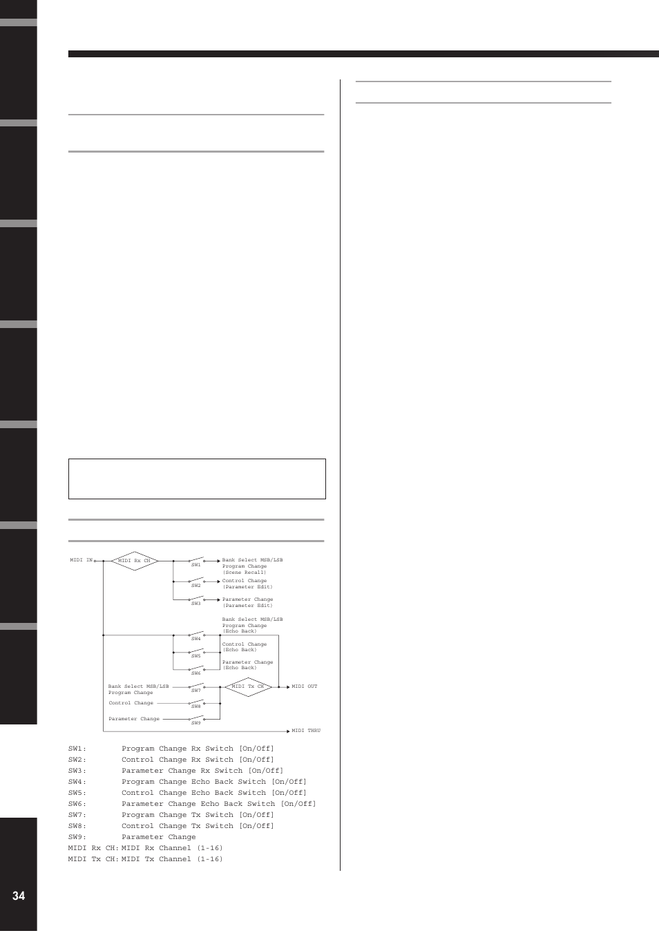 Midiデータフォーマット, Dme8i-es/dme8o-es/dme4io- esのmidi機能, Midiデーターフロー図 | Midi setup | Yamaha DME4io-ES User Manual | Page 34 / 48