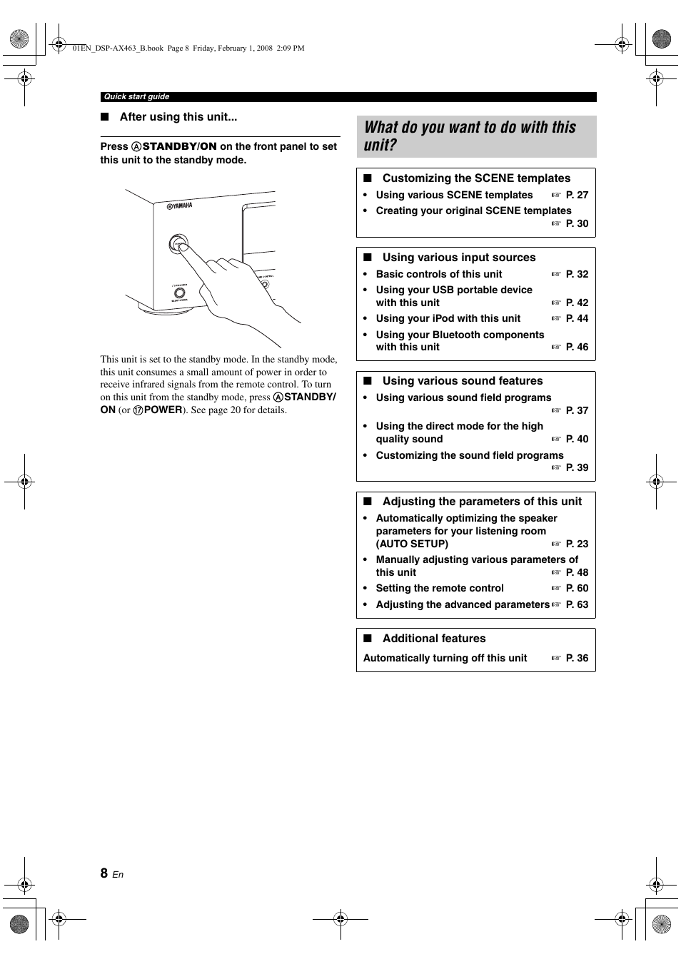 What do you want to do with this unit | Yamaha DSP-AX463 User Manual | Page 10 / 90