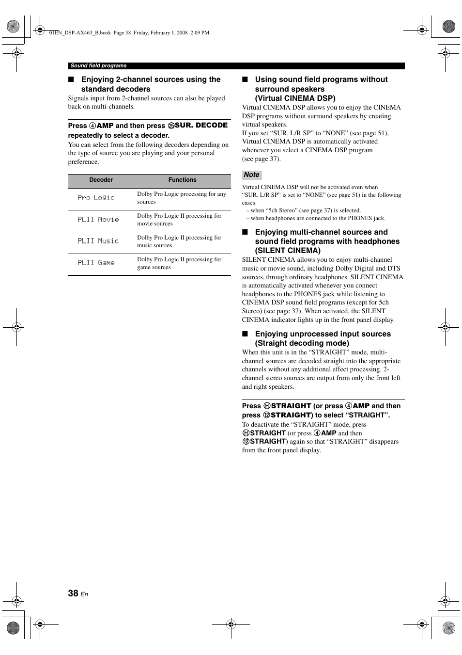 Yamaha DSP-AX463 User Manual | Page 40 / 90