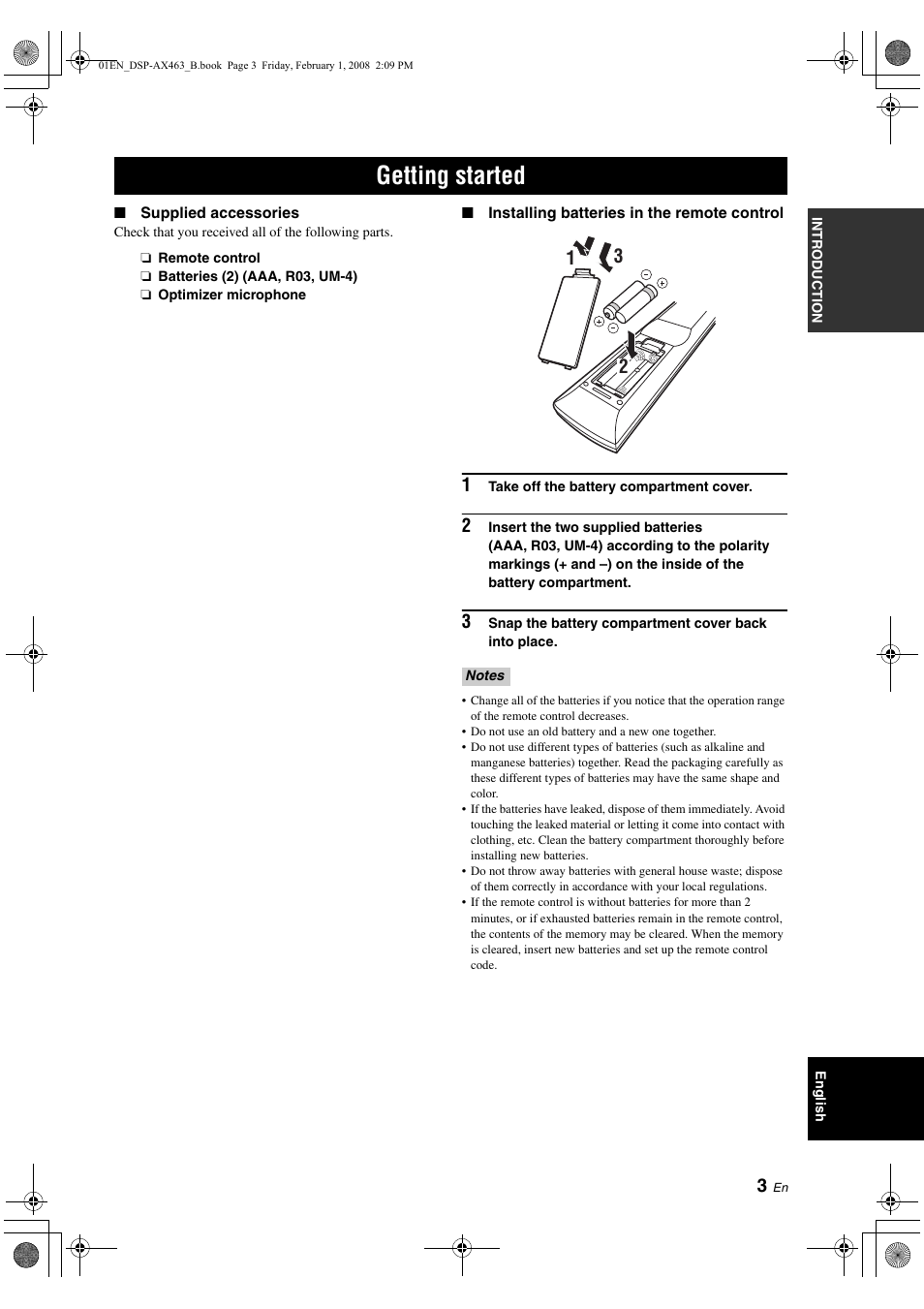 Getting started | Yamaha DSP-AX463 User Manual | Page 5 / 90