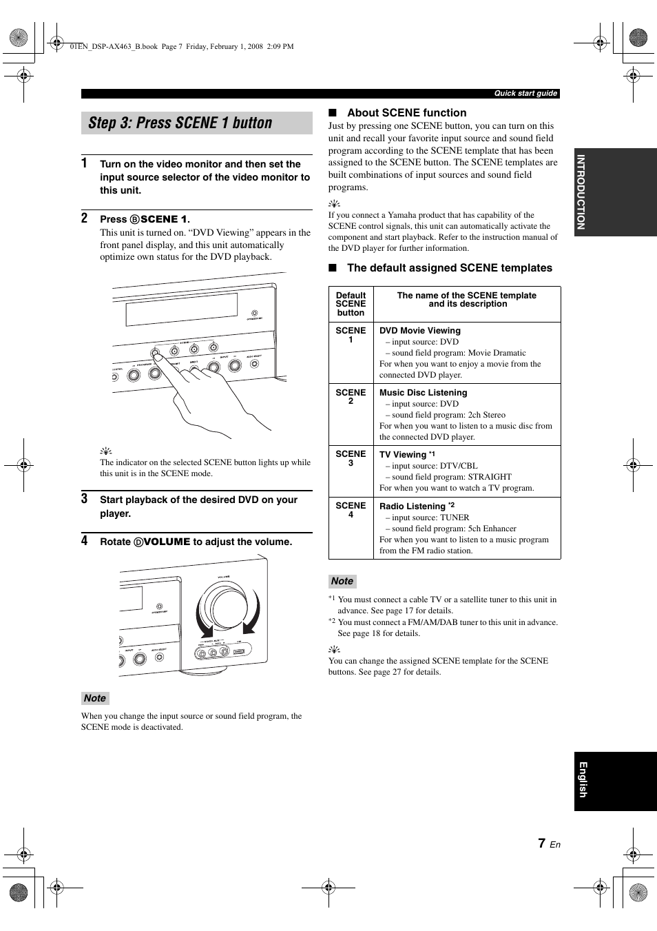 Step 3: press scene 1 button, P. 7 | Yamaha DSP-AX463 User Manual | Page 9 / 90